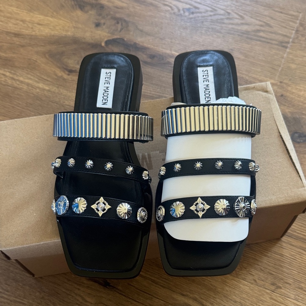 Steve Madden Black and silver Studded Sandals